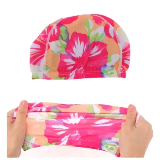 Unique Bargains Polyester Flower Pattern Swim Cap 5.91"x9.25" Rose Red 1 Pc image {4}