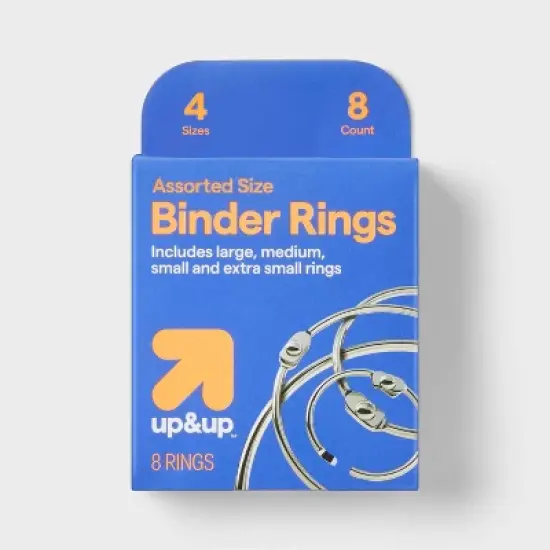 8ct Binder Rings - up&up&trade;: Metal Book Rings for Index Cards, Silver Clips and Fasteners, 2.25" Width, 4.16" Height image {3}