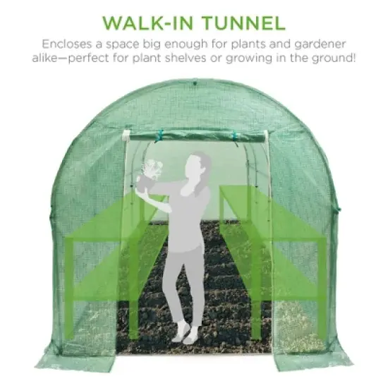 Best Choice Products 15x7x7ft Walk-In Greenhouse Tunnel, Garden Accessory Tent w/ 8 Roll-Up Windows, Zippered Door image {2}