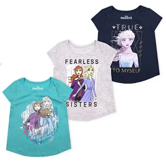 Disney Girl's 3-Pack Anna and Elsa Fearless Short Sleeve A-Line Frozen II Tee Shirts for Kids image {4}
