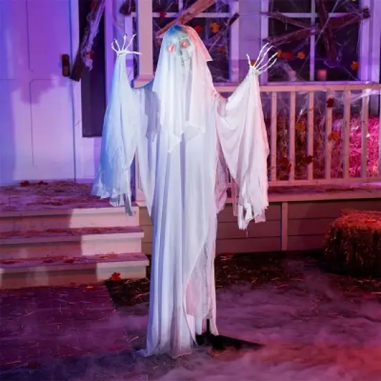 Joyfy 67" Halloween Life Size Animatronics Ghost Outdoor Decor, Sound-Activated Skeleton Haunted House Props with Creepy Sound for Garden Yard Lawn image {5}