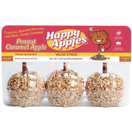 Happy Apples Classic Chopped Peanut Caramel Apple - 33.75oz/3ct image {1}