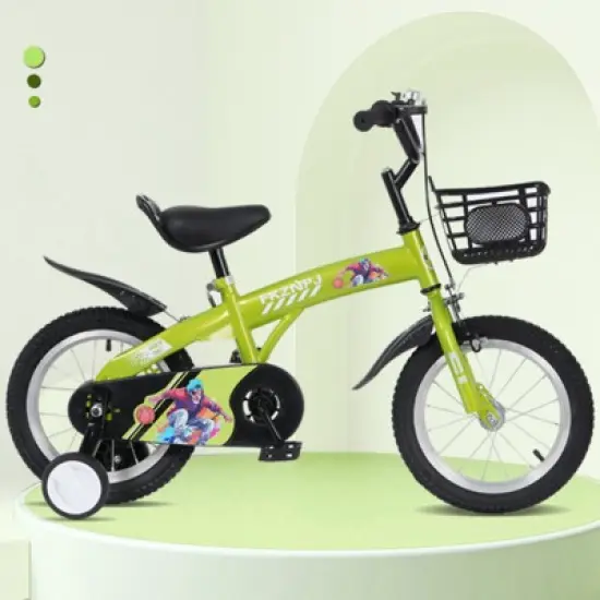 DSVIMOY 16 inch Sporty Kids Bike with Training Wheels and Stand Adjustable Saddle for Boys and Girls Aged 4-8 Years, Green, 43.3"*20.3"*28.9" image {1}