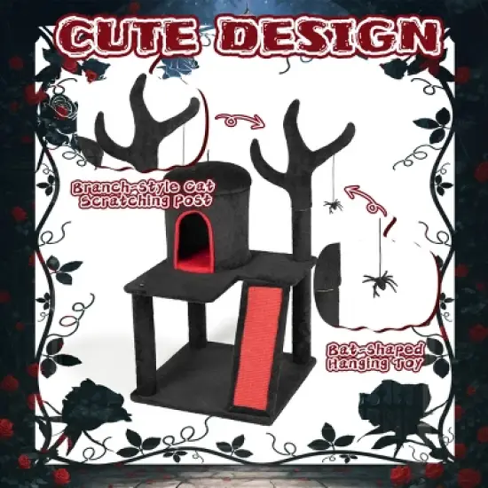 FURNIinspire Pet Tower Halloween Cat Tree Cute Cat Tower with Condo, Scratching Post, Indoor Pet Furniture Kitten Gift, Black, 25.35"*21.45"*40.95" image {4}