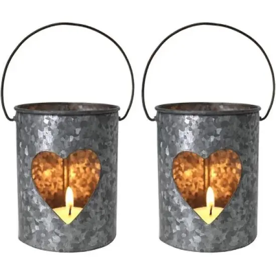Amber Home Goods Heart Metal Votive Handmade Candle Holders-Decorations for Home, Table, Party Set of Two 4?X4? image {1}