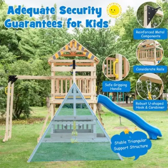 Costway Backyard Wooden Swing Set Slide Playset for Kids Outdoor Climbing Wall Sandpit image {3}
