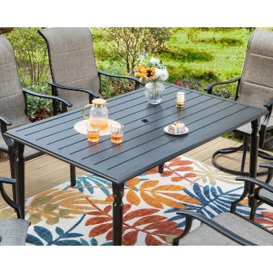 7pc Outdoor Dining Set with Steel Rectangle Table, 4 Fixed Chairs & 2 Swivel Chairs - Captiva Designs image {7}