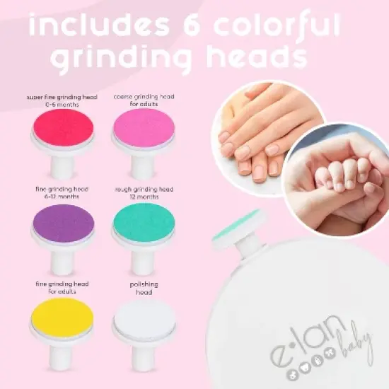 Elan Baby Electric Nail Trimmer, Safe & Easy to Use with 6 Head Options, Gentle Nail File, Perfect for Newborns, Infants, & Toddlers image {1}