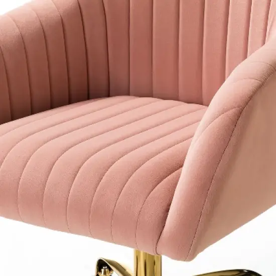 Alex Task Chair Velvet Upholstere Swivel Office Chair Desk Chair  with Channel-tufted Back and Gold metal base| Karat Home image {4}