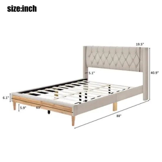 Queen Size Upholstered Wood Platform Bed-ModernLuxe image {2}