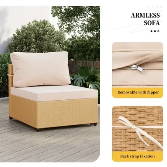 UPHA 7-Piece Rattan Patio Sofa Conversation Set with Cushions image {4}