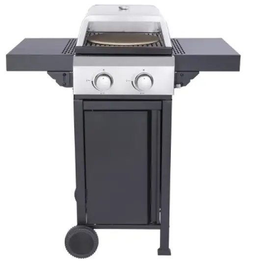 2-Burner Propane Gas Grill with Pizza Box, Stainless Steel Control Panel, Enamel Firebox, Foldable Side Table, Hanging Basket, 24,600 BTU Outdoor image {2}