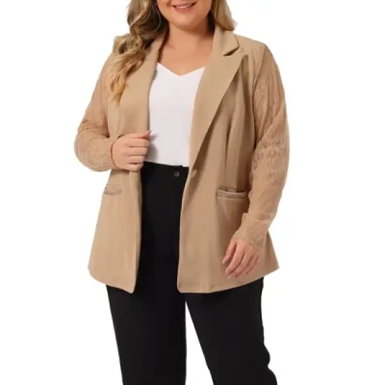 Agnes Orinda Women's Plus Size Work Flat Collar Notch Lapel Lace Front Blazers image {8}