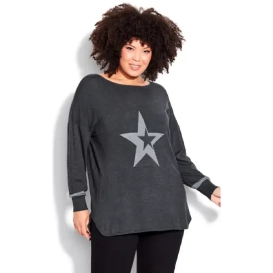 Women's Plus Size Abstract Star Sweater - charcoal | AVENUE image {5}