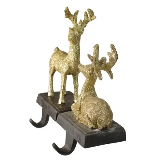 Northlight Reindeer Glittered Christmas Stocking Holders - 8.5" - Gold - Set of 2 image {2}