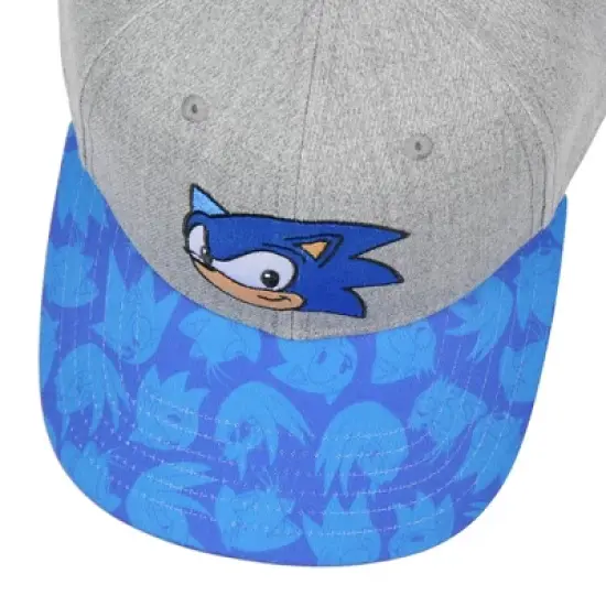 Sonic The Hedgehog Embroidered Face Pre-Curved Bill Adjustable Snapback Hat Cap Grey image {4}