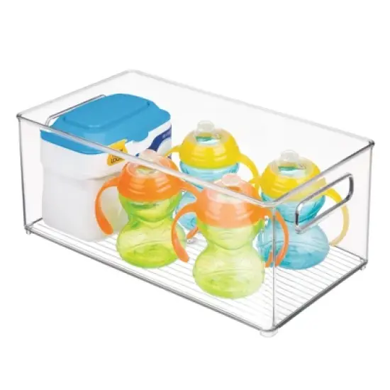 iDESIGN Kitchen Binz Plastic Deep Stackable Organizer with Handle: Clear Kitchen Cabinet Storage, 14.5" x 8" x 6" image {2}