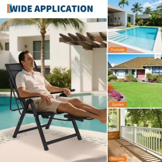 Outdoor Folding Patio Chairs with Armrests, Retractable Footrest, Weather Resistant, Durable Lounge Chair, Comfortable Outdoor Chair image {5}