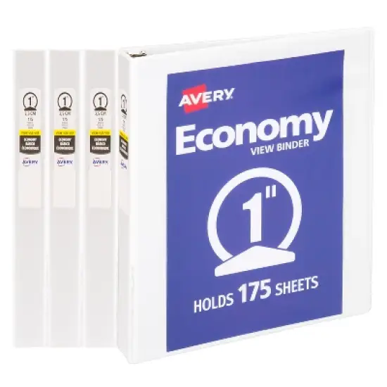 Avery Economy View 3 Ring Binders, 1 Inch Round Rings, 4 White Binders (46042) image {7}