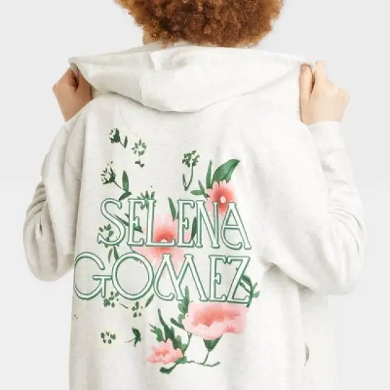 Women's Selena Gomez Floral Zip-Up Graphic Hoodie - Gray image {3}