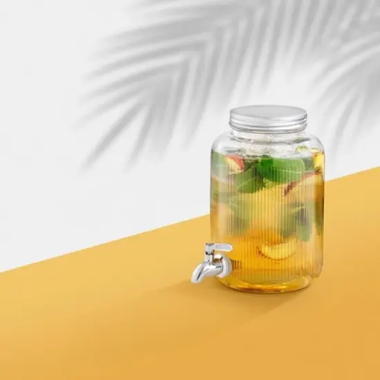 JoyJolt Glass Fluted Drink Dispenser, Ice Cylinder, & Fruit Infuser-1 Gallon Dispensers for Parties image {6}