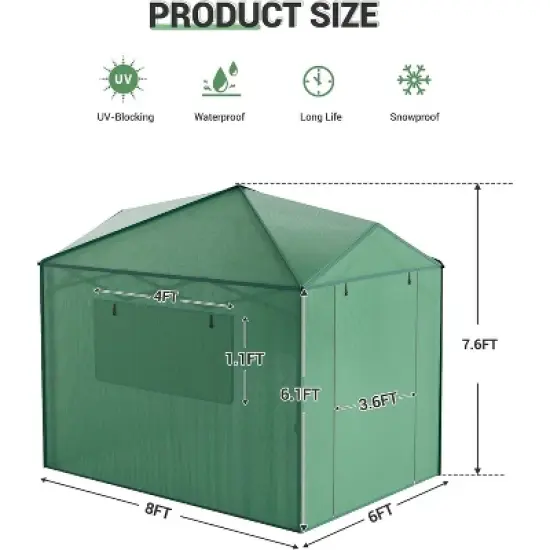 Portable Greenhouse, Outdoor Walk In Green House with Ventilated Mesh Windows and Roll-Up Zippered Doors, Reinforced Metal Frame image {7}