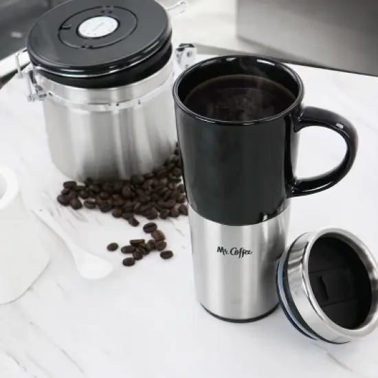 Mr. Coffee 16oz Stainless Steel and Stoneware Travel Mug image {8}