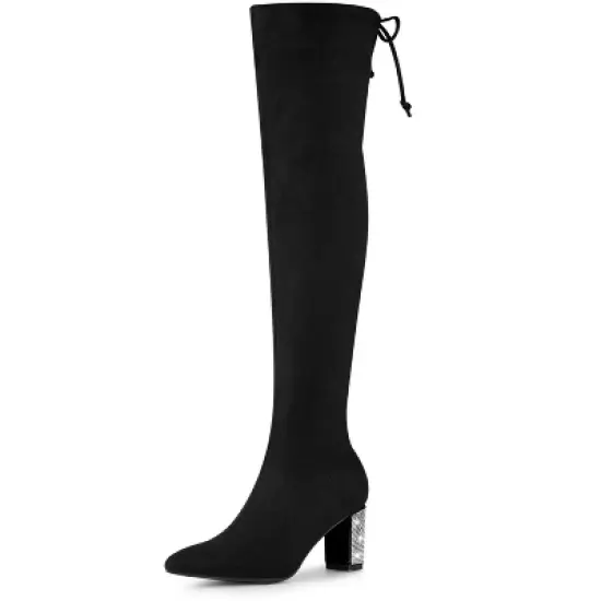 Allegra K Women's Chunky Heels Rhinestone Over the Knee High Boots image {7}
