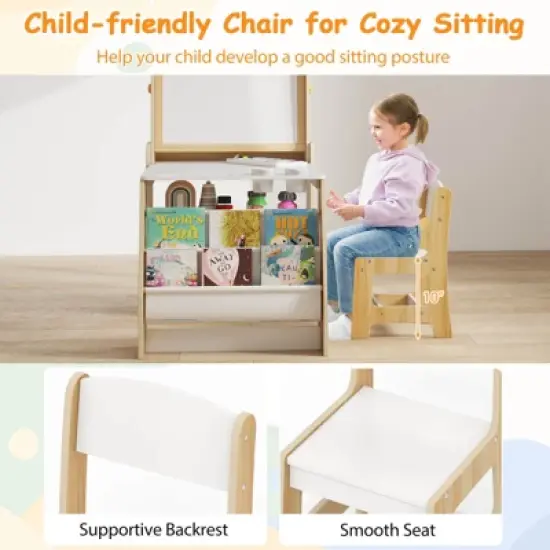 Costway Kids Art Table and Chair Set with  Easel & Chair Whiteboard & Chalkboard Paper Roll image {7}