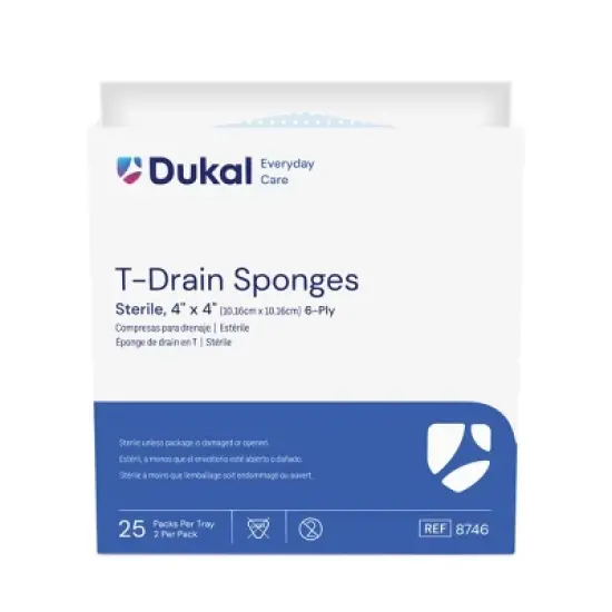Dukal T-Drain Sponges 4"X 4"6 Ply, 25 Count image {1}