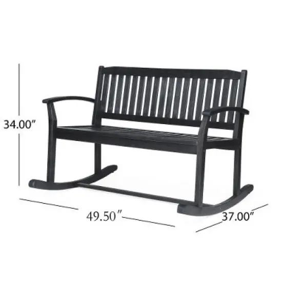 Lyngins Acacia Wood Patio Loveseat with Armrests, Slatted Seat & Backrest, Outdoor Rocking Bench, Porch Bench/Outdoor Bench for Backyard, Garden image {3}