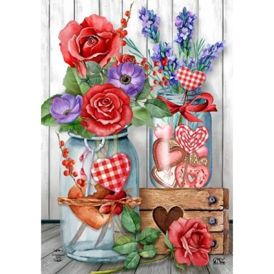 Briarwood Lane Garden Flag 12x18 For Outdoor Love Filled Mason Jars Valentine's Day For Valentine's Garden Flag Flags For Outside image {4}
