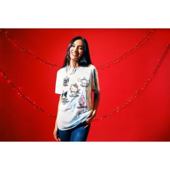 Hello Kitty & Friends Characters Skiing Women's Blue Cloud Wash Crew Neck Short Sleeve T-shirt image {2}