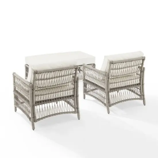 3pc Thatcher Outdoor Steel Chair & Ottoman Set Creme/Driftwood - Crosley image {10}
