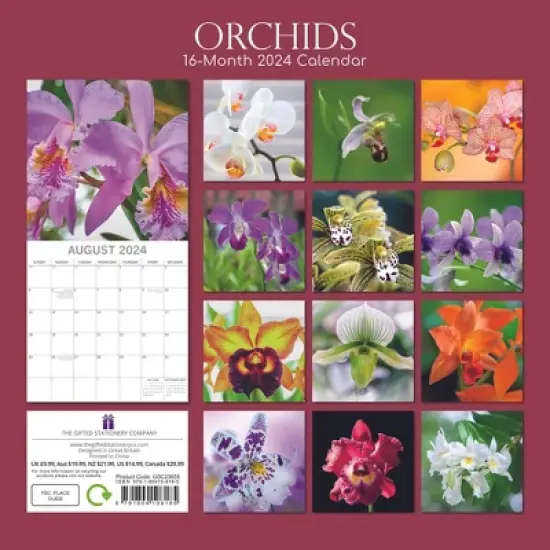 The Gifted Stationery 2024 Square Wall Calendar, Orchids, 16-Month Floral Theme with 180 Reminder Stickers (12x12 In) image {3}