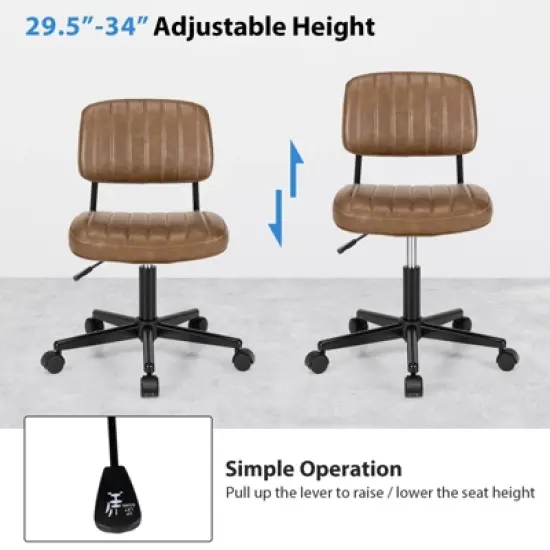 Tangkula Leisure Office Chair Mid-back Swivel Task Chair PU Leather Adjustable Armless Chair Retro Design Black / Brown image {7}