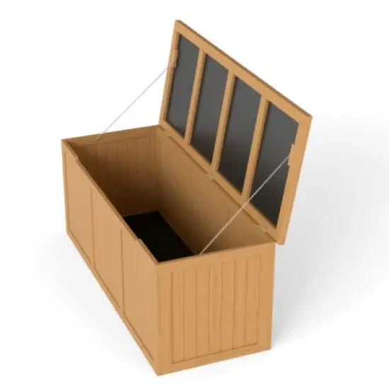 112-Gallon Outdoor Deck Box with Natural Wood Finish, All-Weather Patio Storage for Garden, Porches, or Poolside &ndash; The Pop Home image {6}