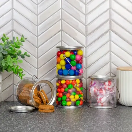 Cornucopia Brands Mini Clear Plastic Paint Cans, 6pk; 3in Tall Miniature Paint Cans for Party Use image {1}