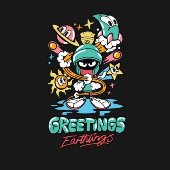 Looney Tunes Marvin the Martian "Hello Earthlings" Youth Black Crew Neck Sweatshirt image {1}