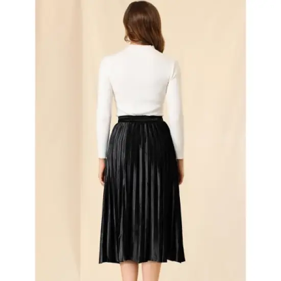 Allegra K Women's Accordion Swing Metallic Party Midi Pleated Skirt image {4}