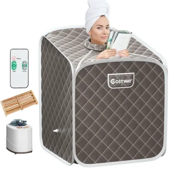 Costway Portable 2L Steam Sauna Spa Tent with Chair Grey/Black/Coffee image {12}