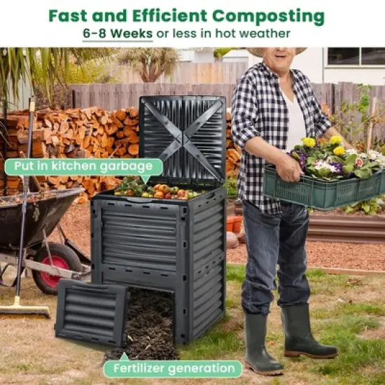 Tangkula 80-Gallon Outdoor Composter W/ Large Openable Lid & Bottom Exit Door image {5}