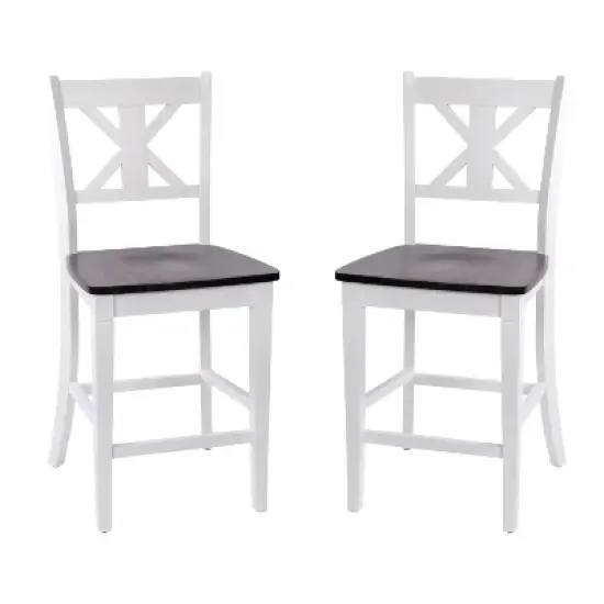 Emma and Oliver Set of 2 Wooden Modern Farmhouse Bar Height Dining Stool with Decorative Carved Backrest and Wood Seat image {12}