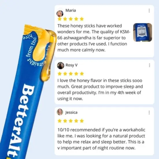 Better Alt Ashwagandha Honey Sticks - Calming Honey Pack for Sleep & Focus - 21ct image {8}