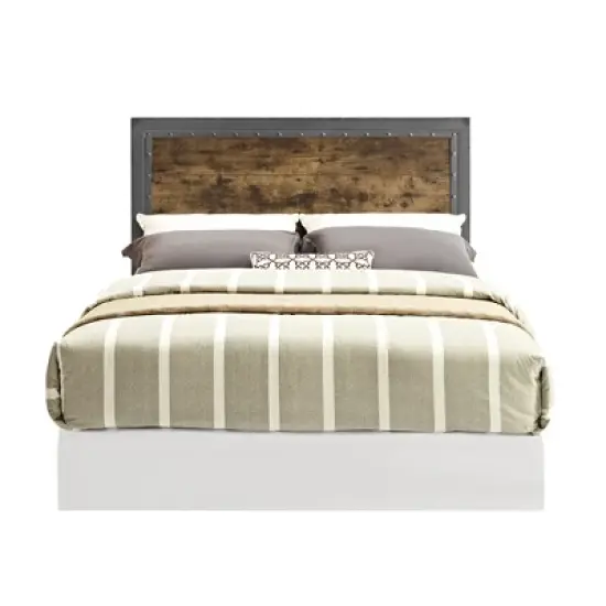 Queen Urban Industrial Wood and Metal Panel Headboard Brown - Saracina Home image {2}