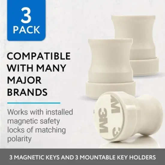 Impresa (3 Pack) Magnetic Safety Lock Key for Childproof Cabinet Locks - Includes 3 Adhesive Magnetic Key Holders White image {2}