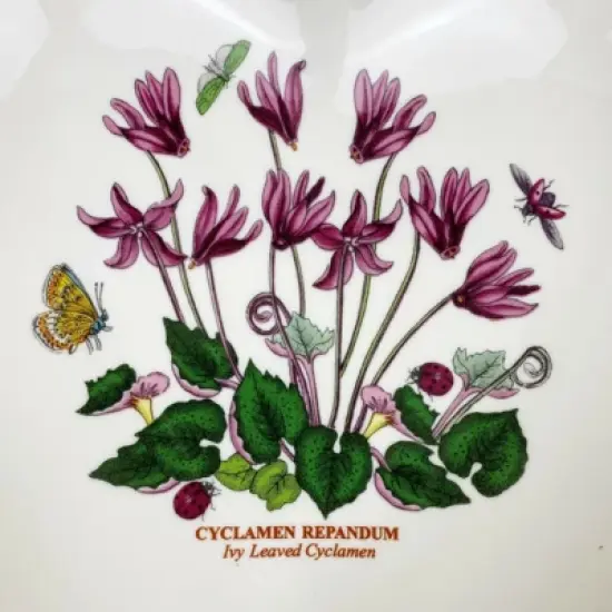 Portmeirion Botanic Garden 8.5" Scalloped Heart Shaped Dish, Cyclamen Motif - Durable Porcelain Serveware with Chip-Resistant Glaze, Dishwasher Safe image {1}