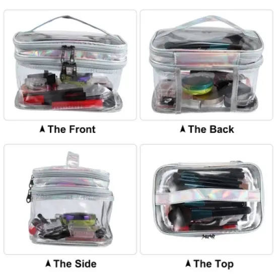 Unique Bargains Double Layer Makeup Bag Cosmetic Travel Bag Case Make Up Organizer Bag Clear Bags for Women 1pcs image {4}