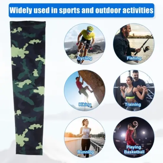 Unique Bargains Basketball Sports Camouflage Cooling Arm Elbow Compression Sleeve Green Blue 1 Pair image {1}