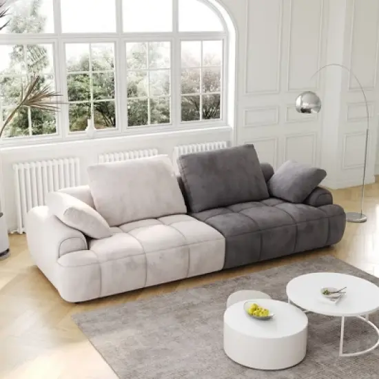 NicBex Couches for Living Room 86.6" Large Loveseat Sofa Upholstered Couch Soft Sponges Modern Designs Sofa with 4 Cozy Cushions, Beige with grey image {4}